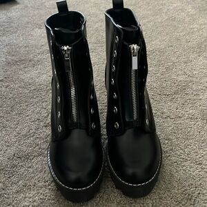 Black Heeled Boots with Front Zipper
